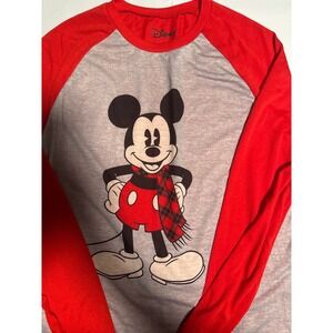 Disney Mickey Mouse Gray & Red Raglan Long Sleeve Shirt - Women's